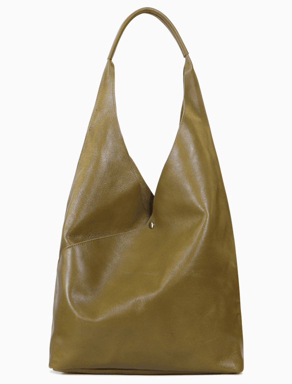 Minimalist Olive Green Leather Hobo Bag | Slouchy Shoulder Bag for Women — view 1