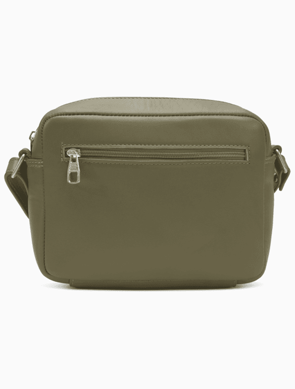 Minimalist Sage Green Leather Crossbody Bag | Modern Boxy Utility Camera Bag — view 1