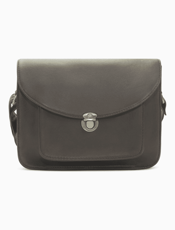 Classic Black Leather Messenger Bag | Vintage Structured Crossbody — view 1