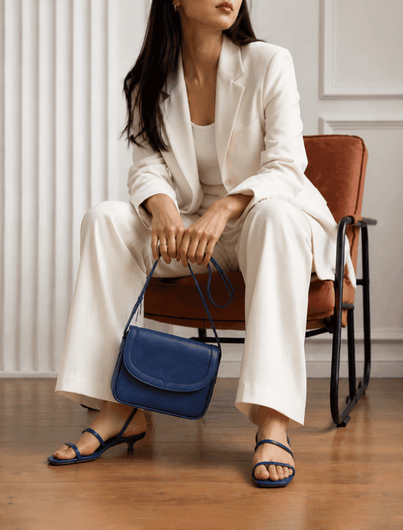 Minimalist Royal Blue Leather Flap Crossbody Bag | Modern Shoulder Bag — view 1