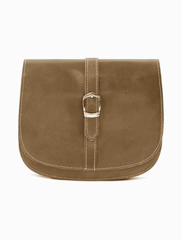 Minimalist Brown Leather Saddle Bag | Elegant Curvy Crossbody — view 1