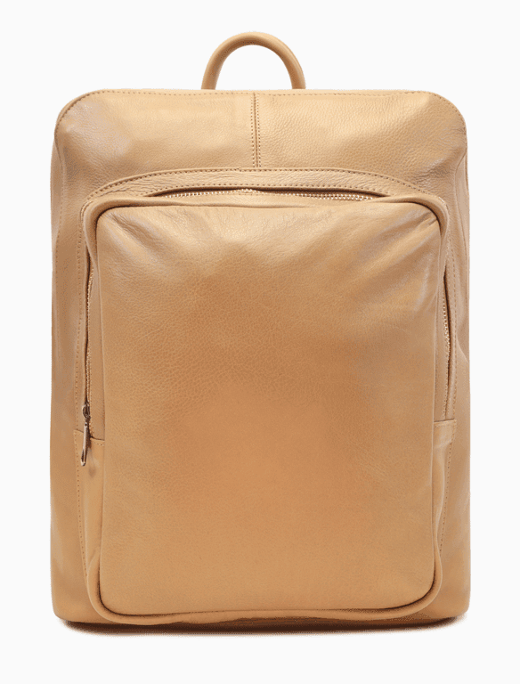 Minimalist Nude Leather Backpack | Slim Beige Laptop Rucksack — view 1