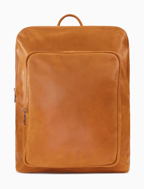 Minimalist Full-Grain Leather Backpack - Cognac | 14" Laptop Leather Backpack — view 1