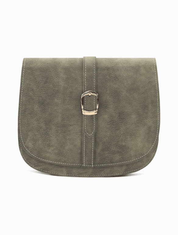 Minimalist Sage Olive Leather Saddle Bag | Elegant Curvy Crossbody — view 1
