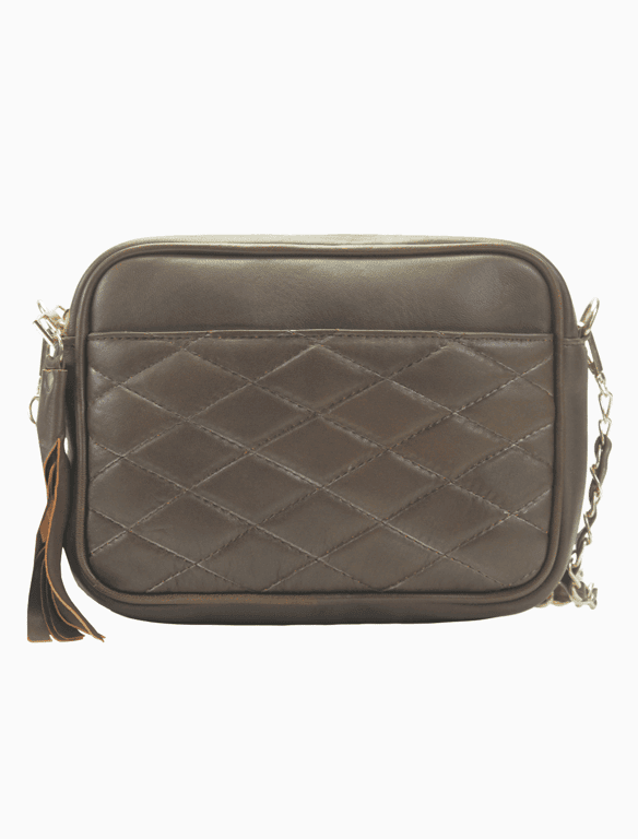 Quilted Espresso Leather Camera Bag | Rich Brown Diamond-Stitched Crossbody — view 1