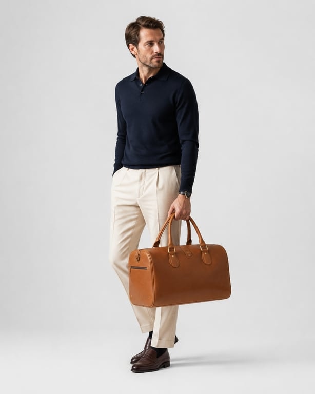Heritage Cognac Leather Duffel Bag | Premium Oversized Weekender Travel Bag — view 1