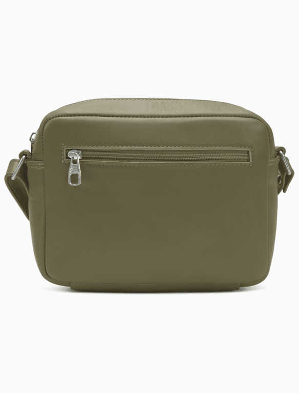 Minimalist Sage Green Leather Crossbody Bag | Modern Boxy Utility Camera Bag — view 1
