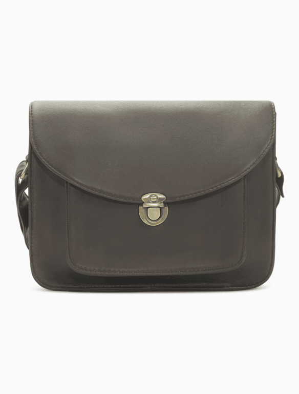 Classic Black Leather Messenger Bag | Vintage Structured Crossbody — view 1