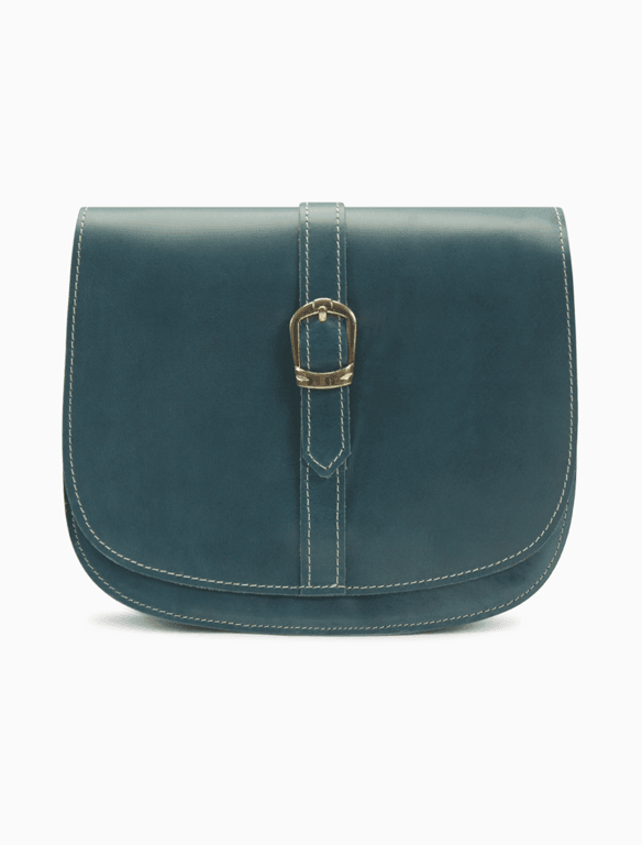 Minimalist Teal Leather Saddle Bag | Elegant Curvy Crossbody — view 1