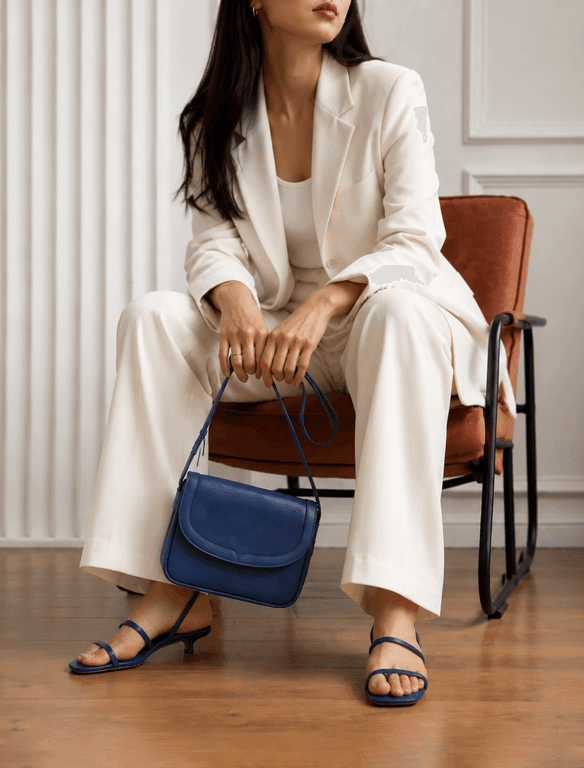 Minimalist Royal Blue Leather Flap Crossbody Bag | Modern Shoulder Bag — view 1