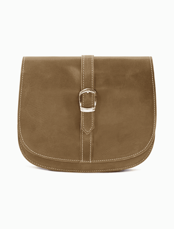 Minimalist Brown Leather Saddle Bag | Elegant Curvy Crossbody — view 1
