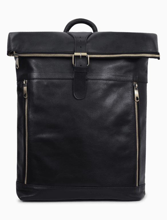 Modern Black Leather Roll-Top Backpack | Large Executive Travel Rucksack — view 1
