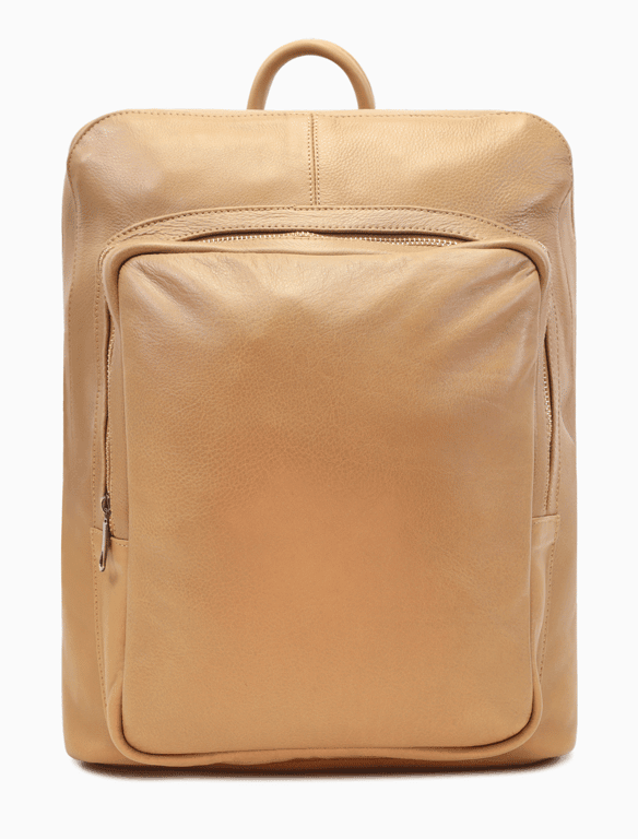 Minimalist Nude Leather Backpack | Slim Beige Laptop Rucksack — view 1