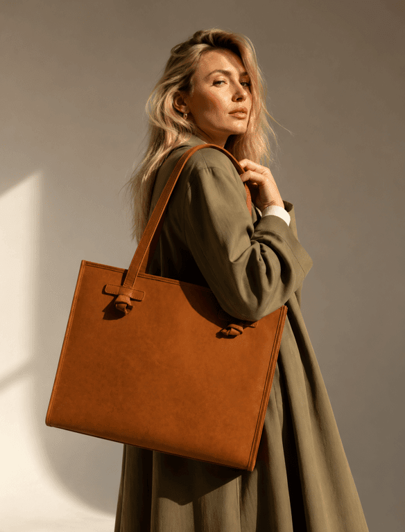 Large Camel Suede Tote Bag | Knotted Handle Everyday Bag — view 1