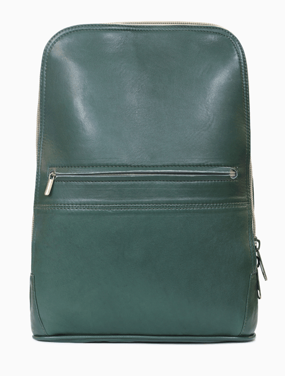 Minimalist Forest Green Leather Backpack | Slim 14" Laptop Rucksack — view 1