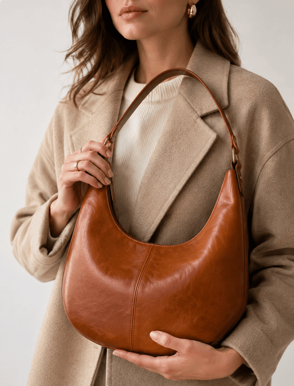 Brown Leather Hobo Bag | Minimalist Shoulder Bag — view 1