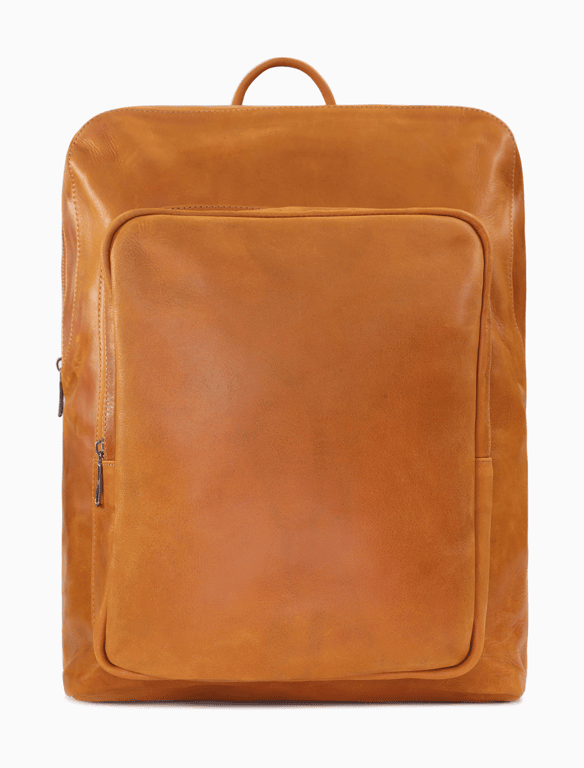 Minimalist Full-Grain Leather Backpack - Cognac | 14" Laptop Leather Backpack — view 1
