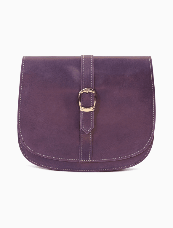 Minimalist Purple Leather Crossbody Bag | Plum Leather Saddle Bag — view 1
